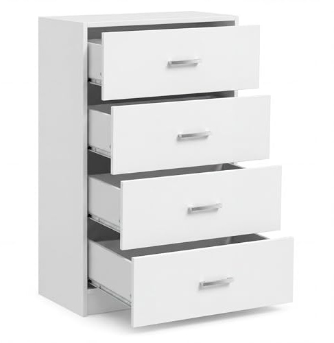 FineBuy Sideboard 60x30x90 cm Weiß Hochglanz, Schubladenkommode | schmale Anrichte mit Standsockel, Allzweckschrank mit Stauraum für Esszimmer, Flur und Schlafzimmer