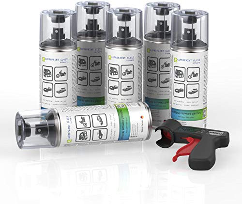 AUPROTEC Lackspray AUPROPAINT GLOSS schwarz glänzend Sprühlack Glanzlack Auto Lack Spray 6x 400ml + 1x Original Pistolengriff