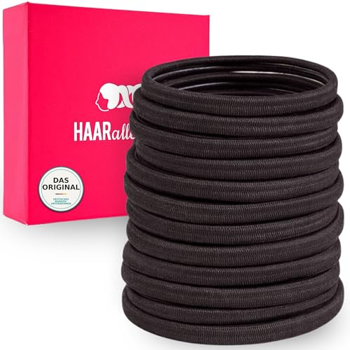 Haarallerliebst Haargummi mit Gummihaftung Damen Schwarz für dunkles Haar (12 Stück | 5mm breit) - nahtlos für Zopf & Dutt - Haargummis Damen | Zopfgummi | Hair Ties