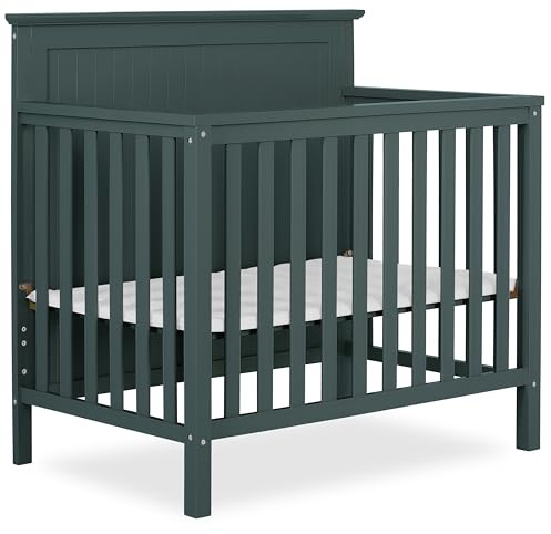 Dream On Me Ava 4-in-1 Mini Baby Crib with Daybed & Twin Bed Conversion in Olive, GreenGuard Gold & JPMA, Non-Toxic Finish, 3-Position Adjustable Height, Includes 1″ Mattress Pad