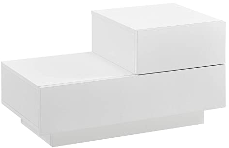 [en.casa] Comodino da Notte a 2 Cassetti 38 x 70 x 35 cm Cassettiera e Portaoggetti Mobile da Divano/Letto Posizione a Destra - Bianco Opaco