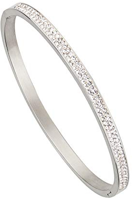 MILAKOO 4mm Ovale Form Edelstahl Manschette Armreif Armband mit Strass für Frauen (Silber)