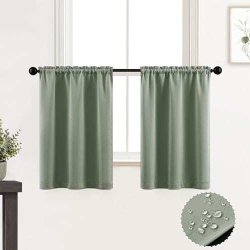 XTMYI Lot de 2 Panneaux de Rideaux occultants Meuble Rideau, Vert Clair, pour Petite fenêtre, Cuisine, Salle de Bain, 76,2 cm de Long, Gris Sauge