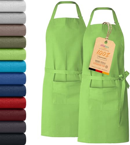 EllaTex Küchenschürze Unisex – Kochschürze 100% Baumwolle, verstellbar, mit Tasche, für Küche, Grill, Gastronomie & Service