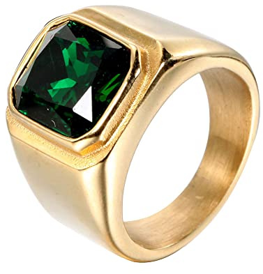 HIJONES Herren Stein Ring Edelstahl Groß Quadrat Zirkonia Vintage Statement Ringe