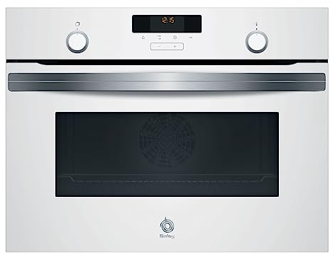 Balay - Horno Compacto Multifunción, 45 cm, Puerta Abatible, Control Comfort, Aqualisis, Precalentamiento Rápido, Cristal Blanco, 3CB5151B2