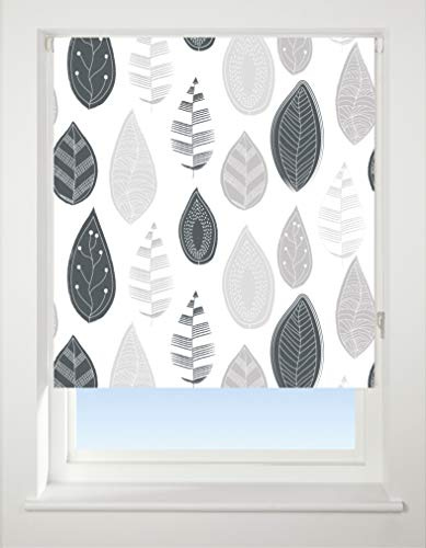 Blackout Roller blind, Leaf Grey pattern, 150cm Wide x 170cm Drop