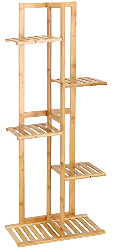 SPRINGOS - Supporto per fiori in legno di bambù, 5 ripiani, supporto a ripiani per piante