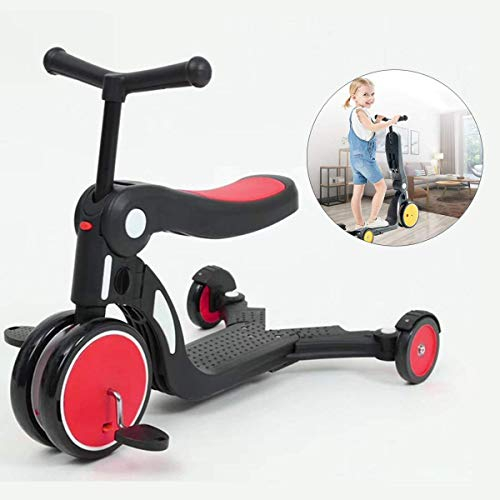 Tretroller for Kinder, Kinderroller, 5-in-1-Räder Tretroller for Kinder mit abnehmbarem bequemem Sitz for Kleinkinder, höhenverstellbarer Roller for Kinder im Alter von 2 3 4 5 6 7 8 9 10 (Color : Red