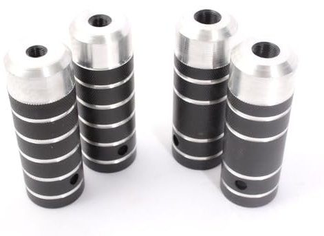 KHEbikes KHE COP ALU BMX Peg Set 10 mm 14 mm Schwarz Chrom 268 g | 7005 Aluminium, CNC-bearbeitet, gerändelt, 110 mm, 3/8 26TPI Innengewinde