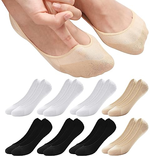 ILovDaisy 8 Paar Füßlinge Ballerina Socken Damen Atmungsaktiv Füsslinge, Unsichtbare Sneaker Socken No Show Rutschfeste Socken mit Siliconpad Kurze Socken Halbsocken Mehrfarbig 36-40