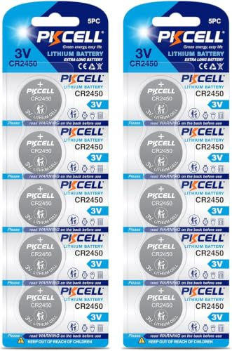 PKCELL 10 Stück CR2450 Lithium Batterien 3V 5 Jahre Haltbarkei | Lithium Knopfzellen Ideal für passend für OOONO Blitzer Warner Autoschlüssel, Fernbedienungen, Mainboards Kleinelektronik