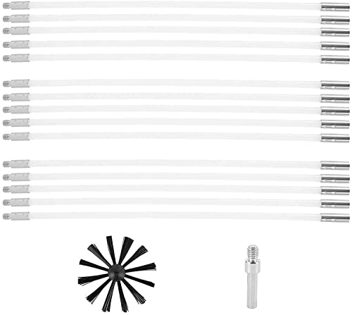 Kaminbürste Stange Set, Ofenrohrbürste Schornsteinbürsten, Kanalentlüftungs Reinigungsset Mit 15 Flexible Stangen 1 Nylon Bürstenkopfs (1 Bürstenkopfs, 15 Stangen)