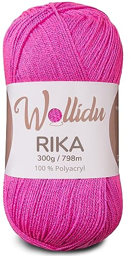 Wollidu Rika Garn zum Häkeln und Stricken 300g / 798m Strickgarn 100% Polyacryl Häkelgarn Candy Pink