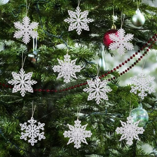 Schneeflocken, 24 Stück Schneeflocken Deko, Weihnachtsbaumschmuck, Christbaumschmuck, Weihnachtsbaum Deko, Weihnachtsanhänger, Schneeflocke Schnee Deko für Weihnachts Winter Wonderland Hochzeiten (B)