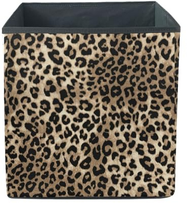 Wanyint Organizadores de almacenamiento con estampado de leopardo de 13 x 13 pulgadas, contenedores de almacenamiento abiertos para el hogar, contenedores de almacenamiento plegables de tela de gran