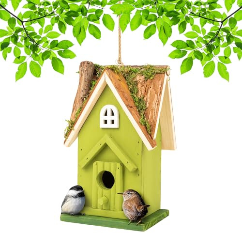 MEKKAPRO Casetta per Uccellini da Esterno, Nido per Uccelli Decorativo da Appendere in Giardino, Mangiatoie per Uccellini da Esterno Facili da Pulire, Casetta per Rondini, Merli, Pettirossi, Passeri