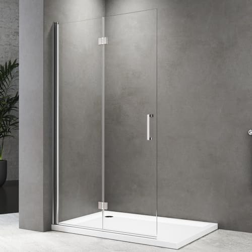 Duschwand Walk In 120x195 cm 180°Klappbar Dusche Walk In Duschtür Falttür Duschabtrennung aus 6 mm Starkem Einscheiben-Sicherheitsglas mit Nanobeschichtung, Leicht zu Reinigen