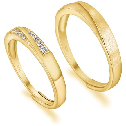 LEGENTLISUR Paar Ring,Verstellbarer Ring,Verlobungsring 925 Sterling Silber Love Companion Ring Ehering für Männer und Frauen Hochzeit,Valentinstagsgeschenk(Gold)