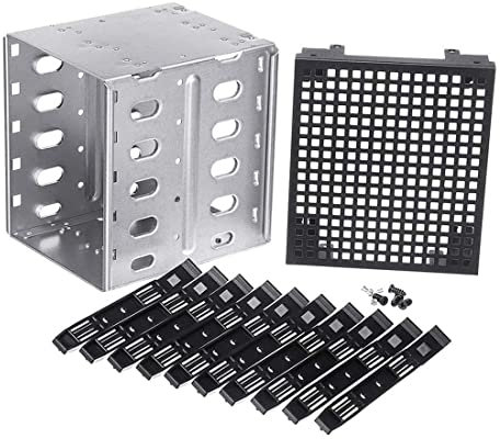 VENEKA 5.25 Inch to 5 x 3.5 Inch SATA HDD Cage Rack Hard Drive Disk Enclosure Disk Tray Adapter, 500300636