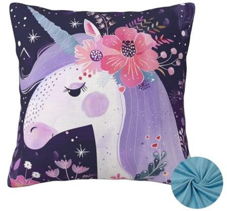 Kissenbezug 45x45cm, Sofa Kissen Lila DekoKissen, Herbst Zierkissenbezüge, Kissenhülle Doppelseitig, Weicher Kuschelkissen, Couch Kissen Einhorn Cushion Cover, für Auto Zimmer Deko Wohnzimmer -OZ126