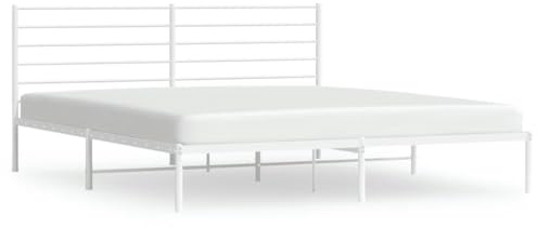 QZZCED Hotelbett Gästebett Tagesbett FamilienbettBettgestell mit Kopfteil Metall Weiß 183x213 cm für Schlafzimmer, Gästezimmer
