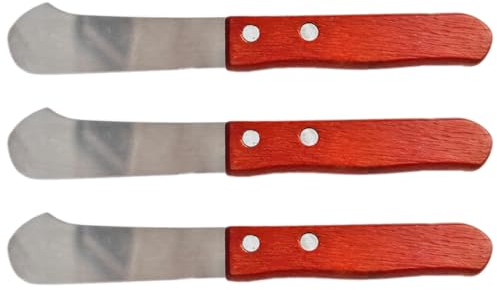 Tradineur - Pack de 3 espátulas de Untar, Hoja de Acero Inoxidable y Mango de Madera, esparcidor de Mantequilla, Cubiertos de Cocina, Apto para lavavajillas - 17 cm