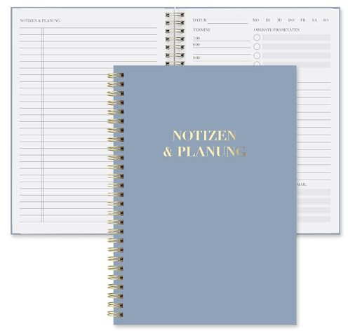 BIROYAL Agenda journalier non daté A5 – Planning quotidien à spirale – Planificateur de choses à faire avec emploi du temps, notes et planification – 7h à 22h avec intervalles de 30 minutes – Livre de
