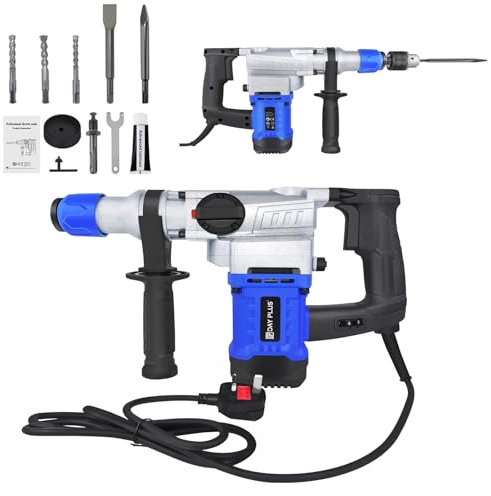 1800W SDS Electric Hammer Drill 230V Max Breaker, 0-4500rpm Demolition Tool Concrete Breaker, 4 Functions - Drill, Chisel, Rotation, Hammer, 10 x Attachments Included