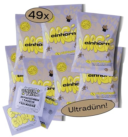 einhorn ultra dünne Kondome I 49er Jahresvorrat Magic I 49 Stück I Standardgröße 53 mm I vegane, hormonfreie Verhütung - natürlicher Gleitfilm - nachhaltig und sicher