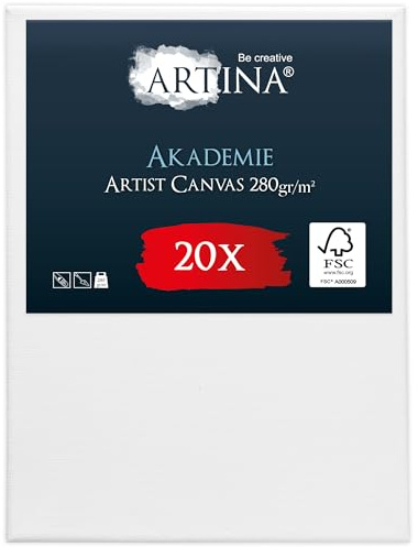 Artina 20er FSC® Set bespannte Keilrahmen Leinwände zum Bemalen | 30x40cm Canvas aus 100% Baumwolle Acryl Leinwand Rahmen zum Malen Acrylfarben grundiert Malzubehör Akademie