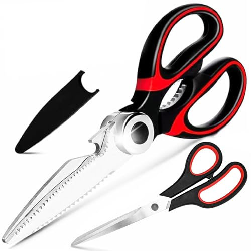 Rynli Kitchen Scissors Heavy Duty Stainless Steel, Multi-Purpose Kitchen Gadgets, Scissors Set for Kitchen Use & Stationery, Paper Scissors with Soft Grip, Ideal for Meat, Poultry, Herbs