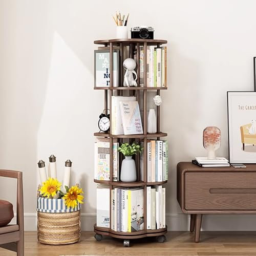 TRUNXUCL Drehbares Bücherregal mit 4 Ebenen, 360° Drehbares Bücherregal aus Holz, Bodenstehendes Lagerregal für Schlafzimmer, Wohnzimmer, Kinderzimmer
