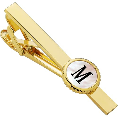 Tie Clips for Men Golden, TAIGRAMA Tie Clip 2.2 Inch Tie Bar and Tie Pin for Skinny Ties and Regular Ties, Initial Mens Tie Clip Tie Clasp Unique Personalized for Wedding Anniversary Business
