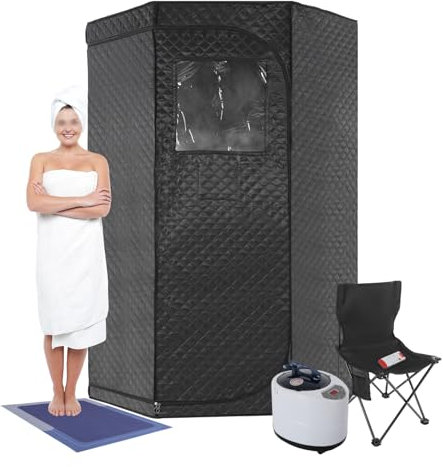 JAYEUW Sauna portátil de 1350 W sauna de vapor sauna doméstica con vaporizador de 3 l, mando a distancia, plegable, cojín para los pies, SPA 5-60min, temporizador de 9 niveles, temperatura