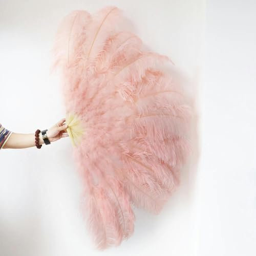 Abanicos de plumas de avestruz grandes de 130 cm, abanicos de mano plegables y esponjosos para danza, varios estilos, accesorios para fiestas, accesorios para espectáculos, abanicos, rosa empolvado,