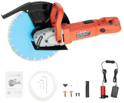 DAOHHFO Elektrische Betonsäge mit 350mm Diamantblatt, 3000W, Schnitttiefe 135mm, Steinsäge Nass-/Trocken Steinschneidemaschine mit Wasserrohr, Wasserpumpe, Sekundärgriff, für Stein, Marmor, Beton