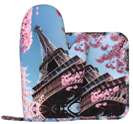 Ölgemälde Paris Eiffelturm Silikon Ofenhandschuhe und Topfmatte Kochen Multifunktionale Ofenhandschuhe Küchenbedarf