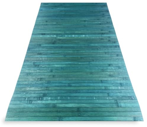 Tex family Alfombra de cocina de madera de bambú WOODY – Azul liso, antideslizante, fácil de limpiar – 50 x 100 cm