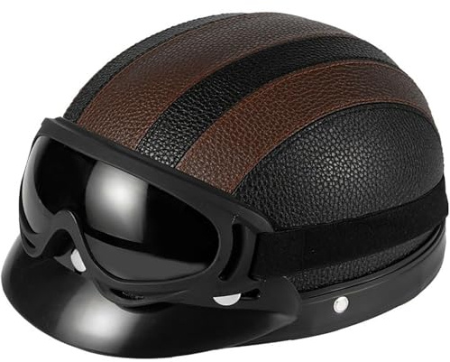 VVPEC Vintage Moto Casque Bols Demi-Casque de Mobylette Casque Face Ouverte ECEDOT Homologué Casque Jet avec Lunettes pour Cruiser Scooter Casque de Sécurité(12)