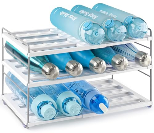 mepure Expandable Bottle Storage Rack & Wine Rack, Adjustable Water Bottle Holder & Organiser for Kitchen Worktops, Cupboards and Fridges, 26.5–42 cm Expandable, Tool-Free Assembly, White, 1 Pack