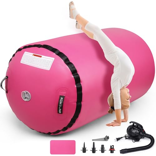 ROMELANDS Luftroll-Trommel für Rückwärtssalto- und Rückwärtsbeuge-Training, für Aufblasbare Turn- und Cheerleading-Sprungbretter, mit Elektrischer Pumpe für Yoga und Heimtraining