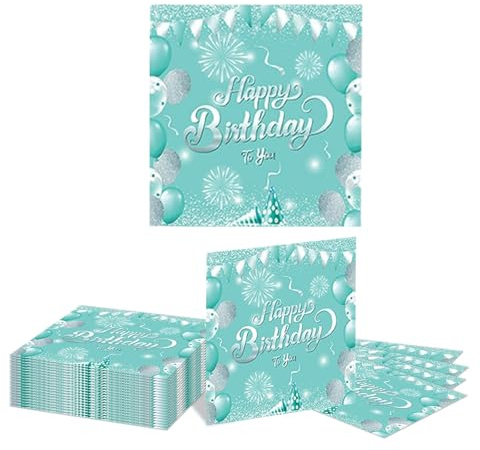 GlamRays 20 Stück Happy Birthday Servietten Grün und Silber Thema Einweg Papier Servietten für Dinner Picknick Cocktail Geburtstags Party Bedarf Dekorationen für Männer Frauen(Grün)