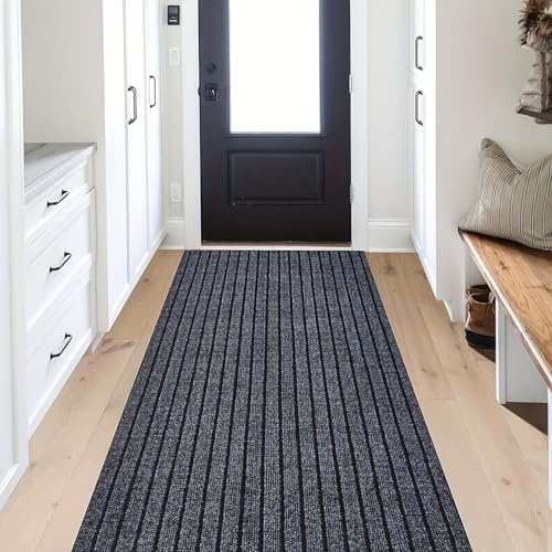 Jyswx Läufer Teppich Waschbar – rutschfeste Gummirückseite, Schmutzfangmatte für Flur, Küche, Eingang & Waschküche – Ideal für stark frequentierte Bereiche, Grau, 60 x 200 cm