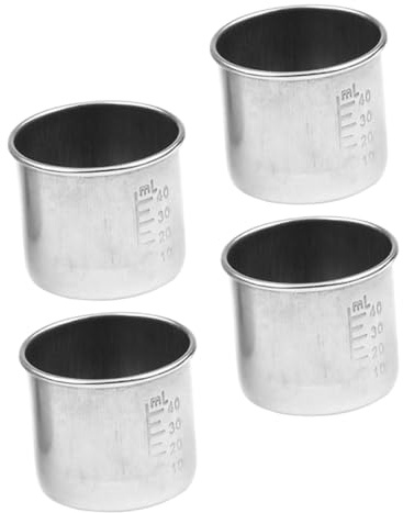Luxshiny Bicchiere Per Medicinali e Misurino Graduato in Acciaio 304 Da 40ml, Resistente Al Calore, Multifunzione Per Uso Domestico e Laboratorio, Set Da 4 Pezzi Segni Di Facile Lettura