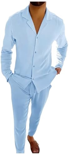 Costume Homme élégant Ensemble Chemise Pantalon Imitation Coton Lin Confortable Style décontracté Grande Taille Manches Longues Poches fonctionnelles