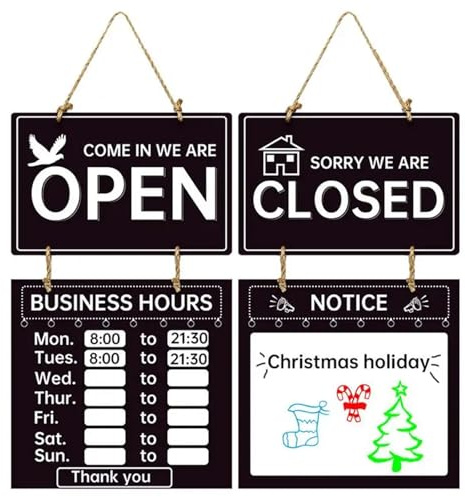 Cartel abierto y cerrado Letrero de doble cara con horario apertura y cierre, paneles decorativos bienvenida for negocios, tiendas gimnasios