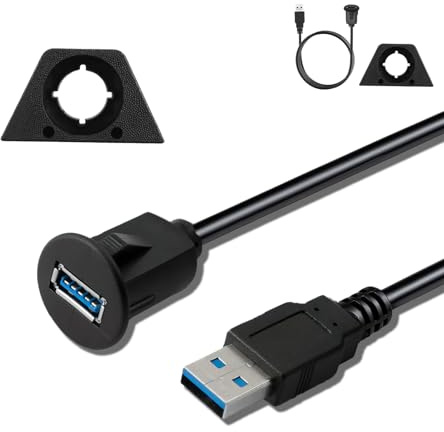 1M Câble D'Extension USB 3.0 Femelle Encastrable, Panel Flush Mount Cable 10 Gbps 5 V/2 A, Prise USB Voiture Rallonge USB 3.0 Voiture Encastrable Pour Montage Encastré Dans Voiture Bateau RV Moto