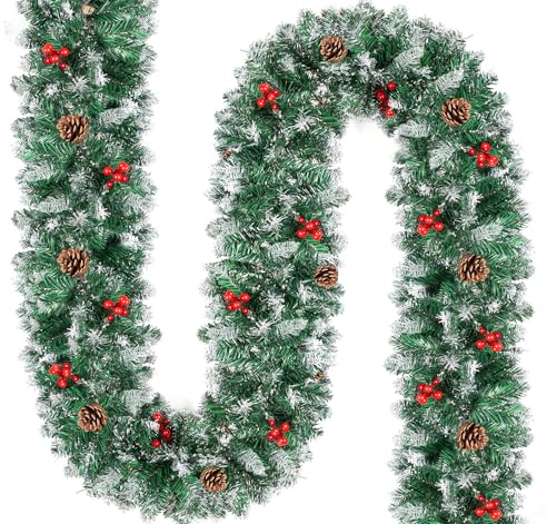 Beutrain Weihnachtsgirlande 2.7m,Tannengirlande mit Tannenzapfen und Beere, Weihnachtsgirlande grün Dekogirlande, tannengirlande künstlich für Outdoor treppengeländer Haus Treppen Kamin Haustür