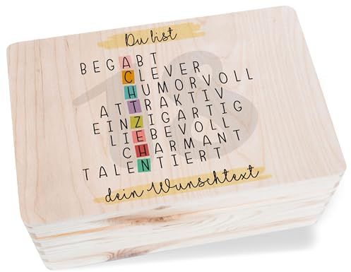 Holzkiste Erinnerungsbox - Holzbox Du bist 18 mit Wunschtext personalisiert I Achtzehn Jahre Geschenk Verpackung Geburtstag 18. I Sweet 18 Jährige Geburtstagsgeschenk 18er - 30x20x14 cm - Holz